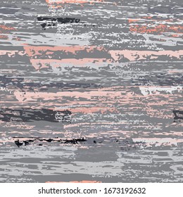 Grunge Dry Paint Surface. Stripy Crayon Pencil Strokes. Seamless Pattern. Chalk Trends Motif. Creative Pink and Gray Backdrop. Swipe Charcoal Texture Surface. Dirty Brush Vector Background.