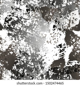 Grunge Dry Paint Surface. Watercolor Splatter Print. Seamless Pattern. Splash Trends Motif. Artistic Creative Black and White Watercolor Overlay Surface. Abstract Brush Vector illustration.