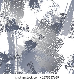 Grunge Dry Paint Surface. Watercolor Splatter Print. Seamless Pattern. Splash Print. Artistic Cool Black and White Watercolor Overlay Surface. Abstract Brush Vector illustration.