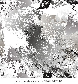 Grunge Dry Paint Surface. Watercolor Splatter Print. Seamless Pattern. Splatter Pattern. Artistic Summer Black and White Watercolor Overlay Surface. Abstract Brush Vector illustration.