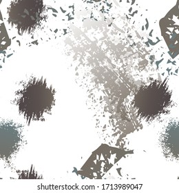 Grunge Dry Paint Surface. Watercolor Splatter Print. Seamless Pattern. Sport  Illustration Splash Trends Motif. Black and White Watercolor Overlay Surface. Abstract Brush Vector illustration.