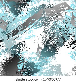 Grunge Dry Paint Surface. Watercolor Splatter Print. Seamless Pattern. Artistic Cool Splash Print. Black and White Watercolor Overlay Surface. Abstract Brush Vector illustration.