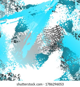 Grunge Dry Paint Surface. Watercolor Splatter Print. Seamless Pattern. Splash Trends Motif. Artistic Cool Black and White Watercolor Overlay Surface. Abstract Brush Vector illustration.