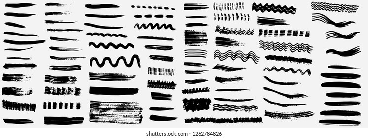 Grunge dry vector brush strokes set, hand drawn, isolated
