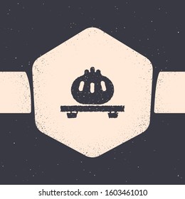 Grunge Dumpling on cutting board icon isolated on grey background. Traditional chinese dish. Monochrome vintage drawing. Vector Illustration