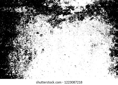 Grunge dust messy background. Distressed grainy spray overlay texture. Dirty powder rough empty cover template. Aged splatter crumb wall backdrop. Weathered drips aging design element. EPS10 vector.