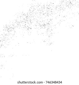 Grunge dust messy background. Distressed spray grainy overlay texture. Dirty powder rough empty cover template. Aged splatter crumb wall backdrop. Weathered drips aging design element. EPS10 vector.