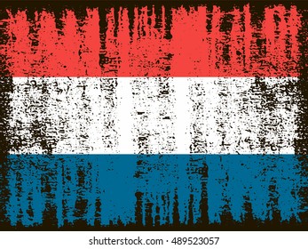 Grunge Dutch flag with crack texture. Vector template.