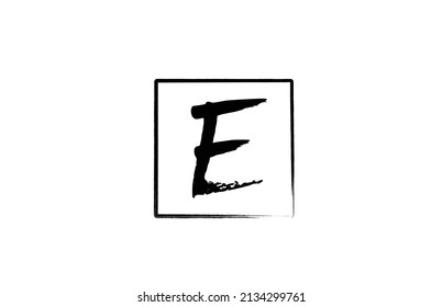 grunge E alphabet letter logo icon with square. Creative design template for business and company in white and black