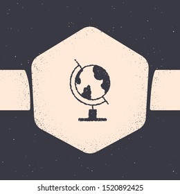 Grunge Earth globe icon isolated on grey background. Monochrome vintage drawing. Vector Illustration