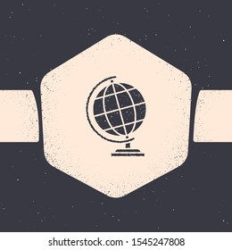 Grunge Earth globe icon isolated on grey background. Monochrome vintage drawing. Vector Illustration