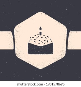 Grunge Easter cake and candle icon isolated on grey background. Happy Easter. Monochrome vintage drawing. Vector Illustration