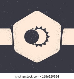 Grunge Eclipse of the sun icon isolated on grey background. Total sonar eclipse. Monochrome vintage drawing. Vector Illustration