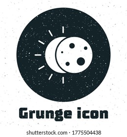 Eclipse de Grunge del icono del sol aislado en fondo blanco. Eclipse total de sonar. Dibujo vintage monocromo. Ilustración vectorial