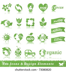Grunge ecology icon set