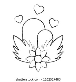grunge ecology mountains with hearts and flowers plants