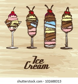 grunge edged ice creams on a cream background, vector illustration