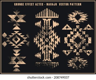 Grunge effect aztec navajo vector pattern illustration