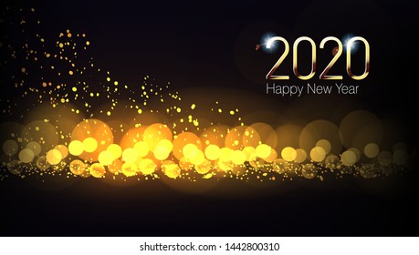 Grunge Effect Gold Dlitter Lights 2020 Christmas Background. EPS10 Vector
