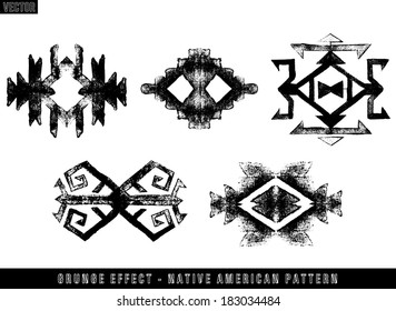 Grunge effect Navajo Aztec vector pattern set