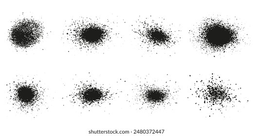 Grunge Effect, Spray, Grain Texture. Distress, Black Round Brush Splatter. Abstract Graphic Design Element. Noise, Circle Ink Splash. Isolated Vector Illustration.