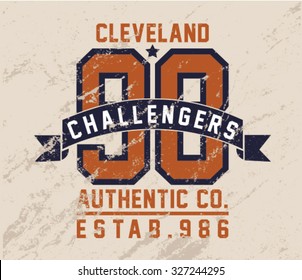 Grunge effected college style t-shirt graphic