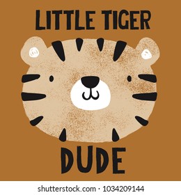 grunge effected cute tiger head drawing as vector