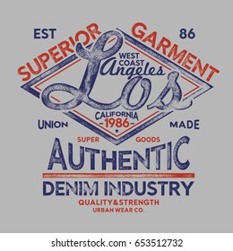 grunge effected tee print design as vector