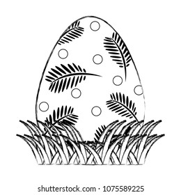 grunge egg easter with branches leaves decoration