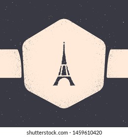 Grunge Eiffel tower icon isolated on grey background. France Paris landmark symbol. Monochrome vintage drawing. Vector Illustration