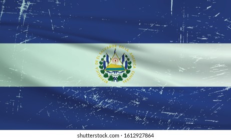 Grunge El Salvador flag. El Salvador flag with waving grunge texture. Vector background.