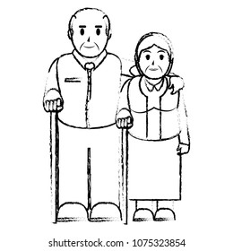 grunge elderly couple together with walking stick