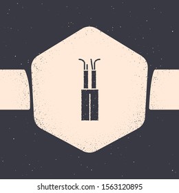 Grunge Electric cable icon isolated on grey background. Monochrome vintage drawing. Vector Illustration