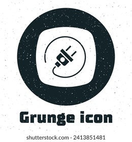 Grunge Electric plug icon isolated on white background. Concept of connection and disconnection of the electricity. Monochrome vintage drawing. Vector