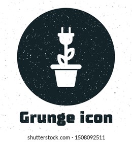 Grunge Electric saving plug in pot icon isolated on white background. Save energy electricity icon. Environmental protection icon. Bio energy.  Vector Illustration