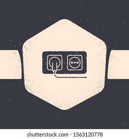 Grunge Electrical outlet icon isolated on grey background. Power socket. Rosette symbol. Monochrome vintage drawing. Vector Illustration