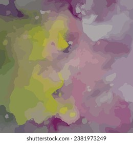 Grunge electrifying watercolor background in light lime and rose smoke color