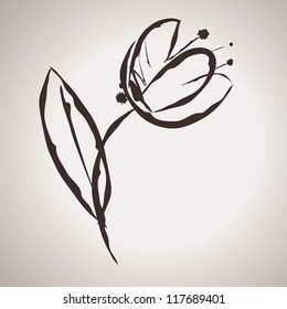 Grunge elegance ink splash illustration with tulip flower