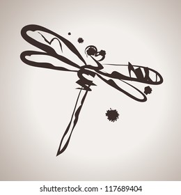 Grunge elegance ink splash illustration with dragonfly