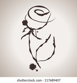 Grunge elegance ink splash illustration with rose flower