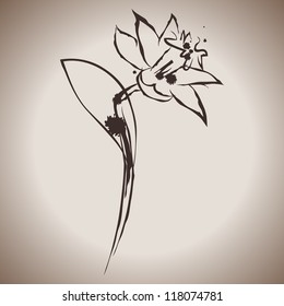 Grunge elegance ink splash illustration of narcissus flower