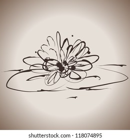 Grunge elegance ink splash illustration of water lily
