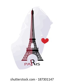 Grunge elegance ink splash illustration of Eiffel tower