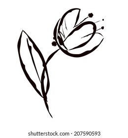 Grunge elegance ink splash illustration with tulip flower