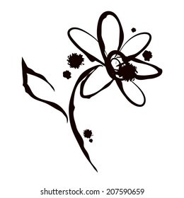 Grunge elegance ink splash illustration with daisy flower