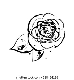 Elegancia grunge tinta de salpicadura ilustración de flor de rosa
