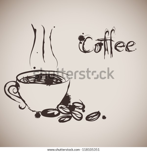 コーヒー コーヒー豆 書道のカップのグランジエレガンスインクの水しぶきイラスト のベクター画像素材 ロイヤリティフリー