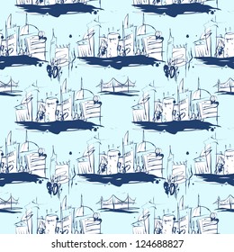 Grunge elegance ink splash seamless pattern of city