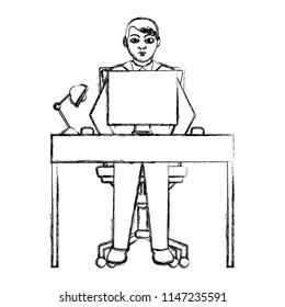 grunge elegant businessman desk with computer and lamp
