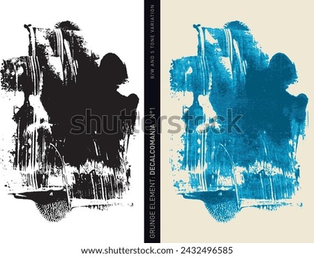 Grunge element: Decalcomania Set N°1 (rolled paint in black and white and global colors separated in 5 blue tones)